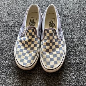 Blue checkered men’s and women’s slip on vans sneakers size 6.5/8 good condition